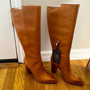 Vince Camuto boots with heel. Brown (light cognac). Size 7 with wide calf. NWT